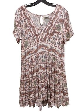 Bila 77 Paisley Floral V-Neck Dress in Cream, Brown, Green Size Medium